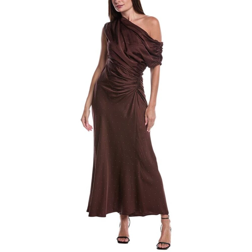 A.L.C. One Shoulder Maxi Dress Brown Formal Wedding Guest Evening Gown Draped